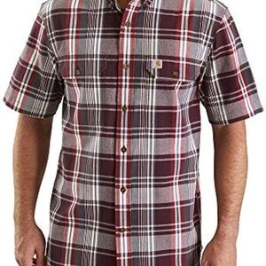 Carhartt Men's Casual Plaid cotton Shirt Burgundy and White relaxed fit‎ Medium
